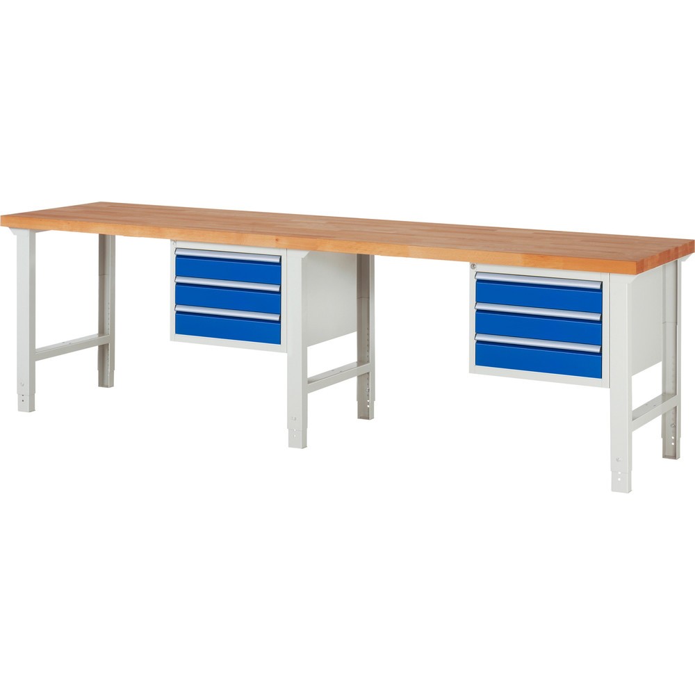 N° de l'image du produit 1 : RAU Établi série 7000, 2 caissons, HxlxP 790-1 140 x 3 000 x 700 mm, 6 tiroirs extractibles à 90 % 6 x 120 mm