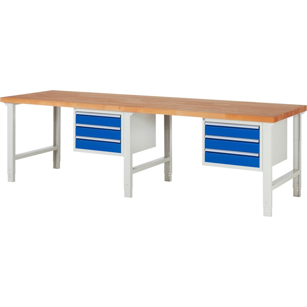 Numéro de l'image du produit 1: RAU Établi série 7000, 2 caissons, HxlxP 790-1 140 x 3 000 x 900 mm, 6 tiroirs extractibles à 90 % 6 x 120 mm