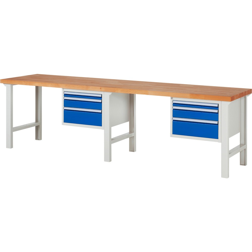 Illustration du produit: RAU Établi série 7000, capacité de charge 750 kg, 2 caissons, HxlxP 840 x 3 000 x 700 mm, 6 tiroirs extractibles à 100% 2 x 60 mm, 2 x 120 mm, 2 x 180 mm