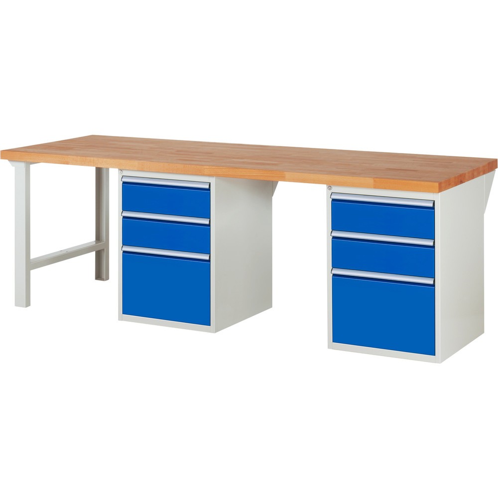 Numéro de l'image du produit 1: RAU Établi série 7000, 2 caissons, HxlxP 840 x 2 500 x 900 mm, 6 tiroirs extractibles à 100 % 4 x 180 mm, 2 x 360 mm