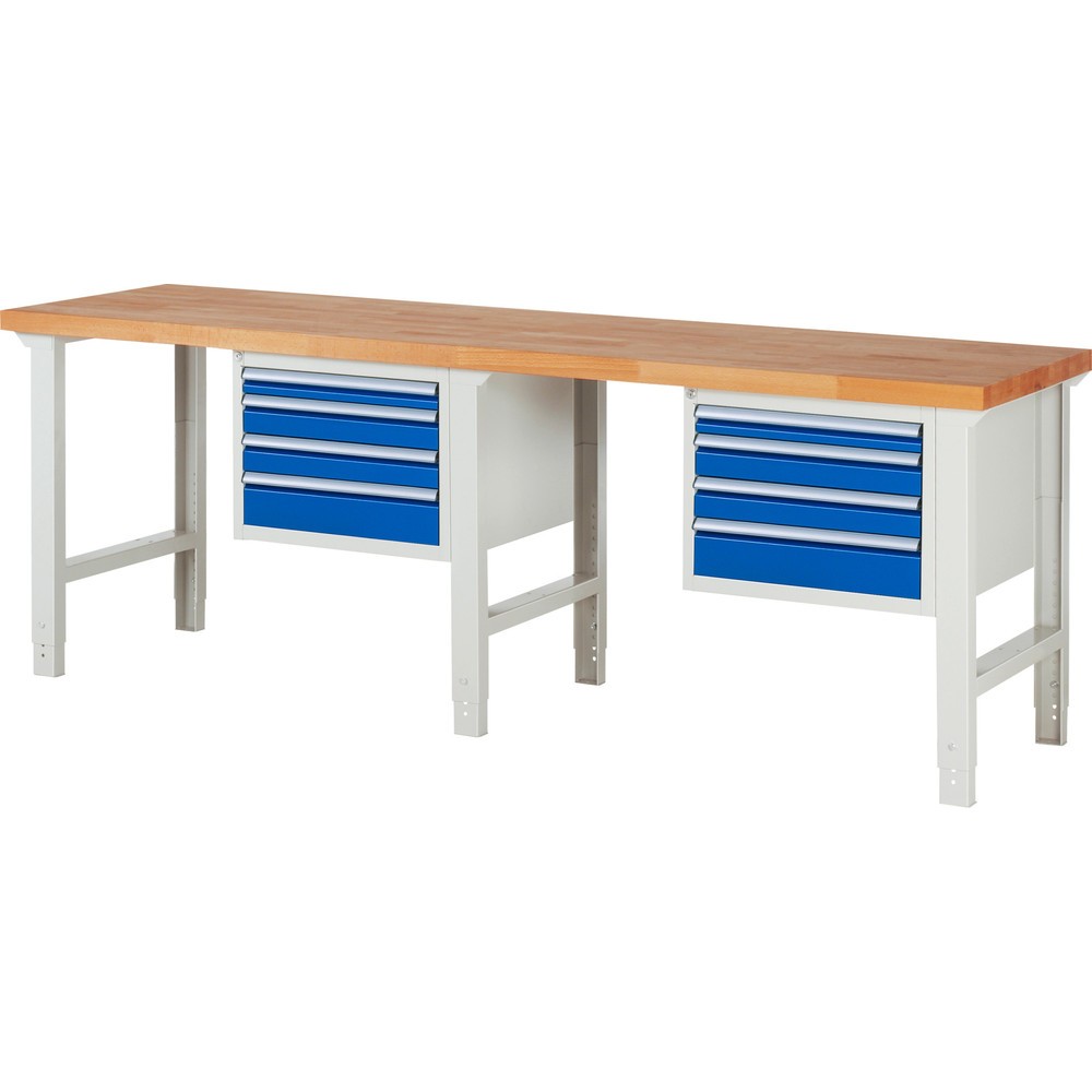 Numéro de l'image du produit 1: RAU Établi série 7000, 2 caissons, HxlxP 790-1 140 x 2 500 x 700 mm, 8 tiroirs 2 x 60 mm, 4 x 90 mm, 2 x 120 mm