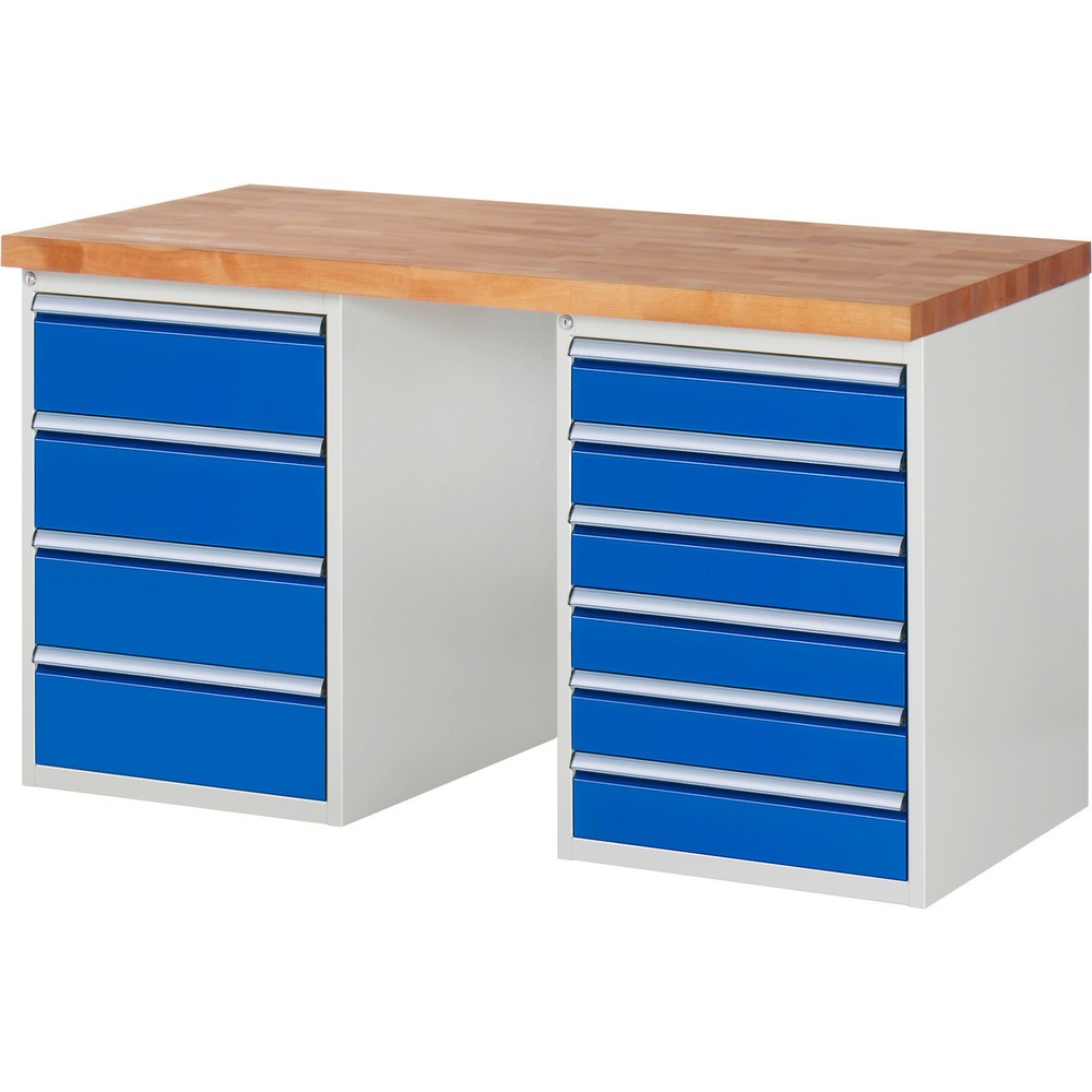 Numéro de l'image du produit 1: RAU Établi série 7000, 2 caissons, HxlxP 890 x 1 500 x 700 mm, 10 tiroirs 6 x 120 mm, 4 x 180 mm