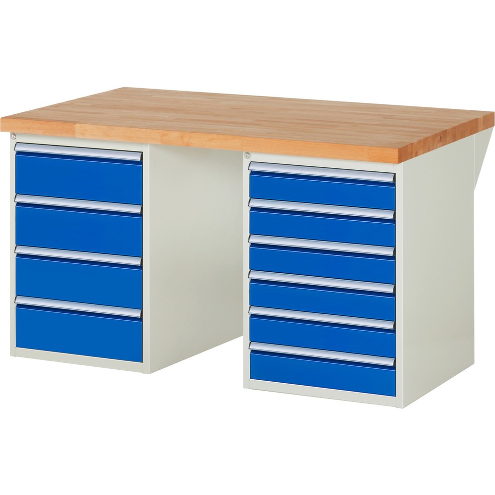 Numéro de l'image du produit 1: RAU Établi série 7000, 2 caissons, HxlxP 890 x 1 500 x 900 mm, 10 tiroirs 6 x 120 mm, 4 x 180 mm