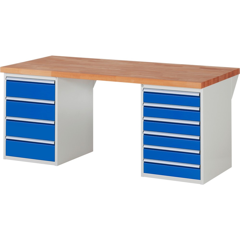 N° de l'image du produit 1 : RAU Établi série 7000, 2 caissons, HxlxP 840 x 2 000 x 900 mm, 10 tiroirs 6 x 120 mm, 4 x 180 mm