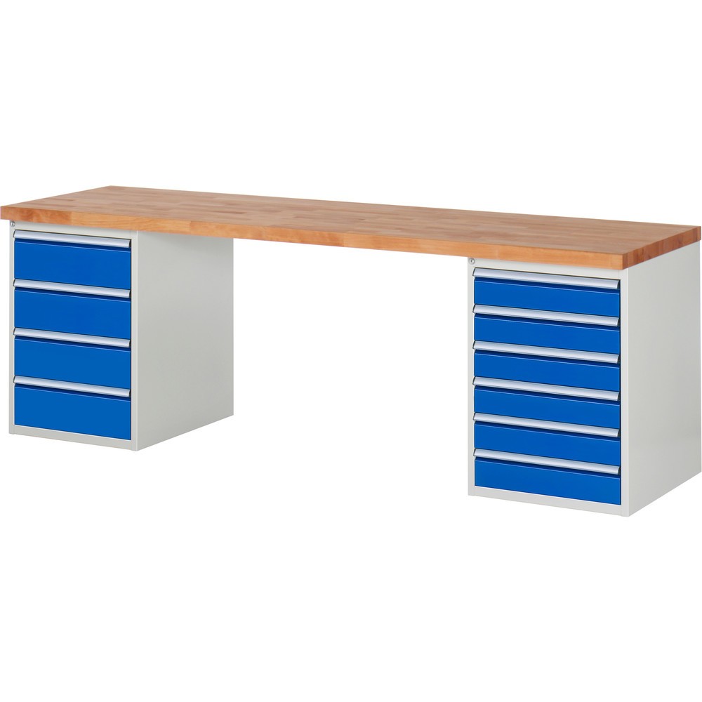 Numéro de l'image du produit 1: RAU Établi série 7000, 2 caissons, HxlxP 840 x 2 500 x 700 mm, 10 tiroirs 6 x 120 mm, 4 x 180 mm
