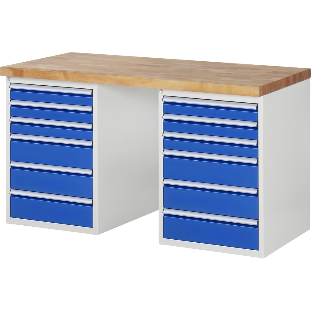N° de l'image du produit 1 : RAU Établi série 7000, HxlxP 890 x 1 500 x 700 mm, 2 caissons sous plateau, avec 6 tiroirs chacun
