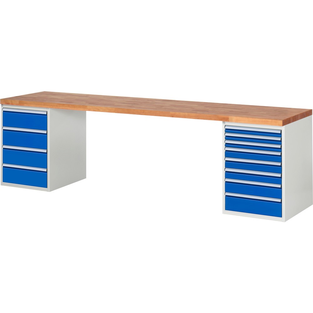 Numéro de l'image du produit 1: RAU Établi série 7000, 2 caissons, HxlxP 840 x 3 000 x 700 mm, 12 tiroirs extractibles à 100 % 3 x 60 mm, 3 x 90 mm, 1 x 120 mm, 1 x 150 mm, 4 x 180 mm