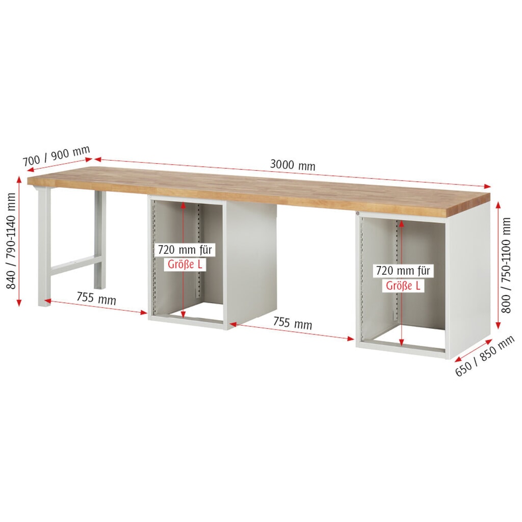 N° de l'image du produit 7 : RAU Établi série 7000, 2 caissons, HxlxP 890 x 3 000 x 900 mm, 10 tiroirs 4 x 120 mm, 4 x 150 mm, 2 x 180 mm