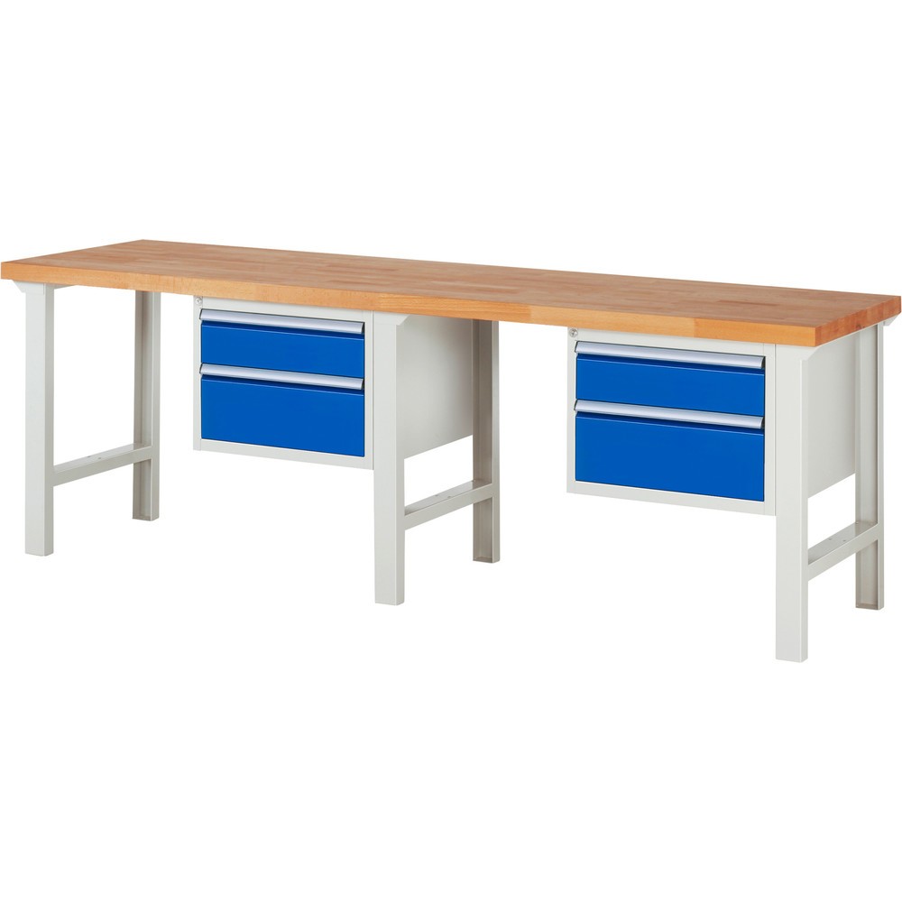 Numéro de l'image du produit 1: RAU Établi série 7000, 2 caissons, HxlxP 840 x 2 500 x 700 mm, 4 tiroirs extractibles à 100 % 2 x 150 mm, 2 x 210 mm