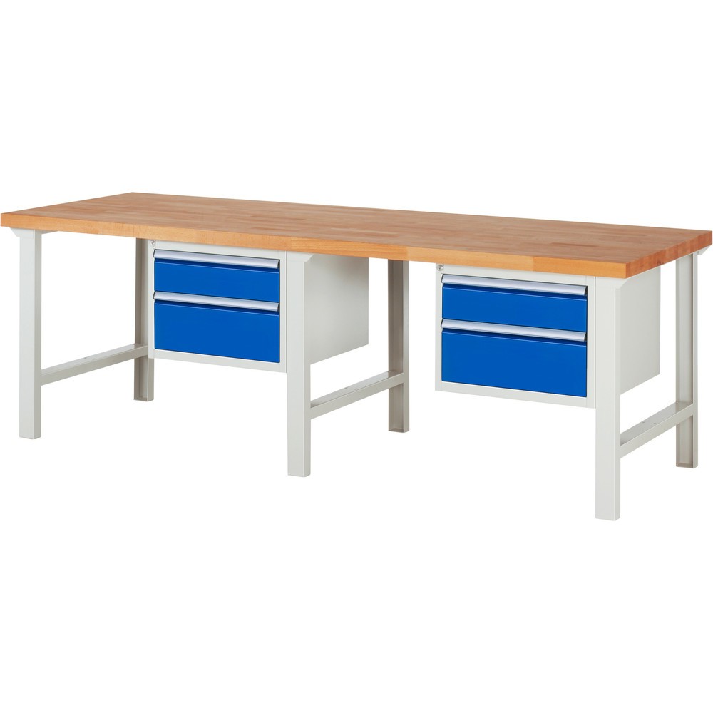 Numéro de l'image du produit 1: RAU Établi série 7000, 2 caissons, HxlxP 840 x 2 500 x 900 mm, 4 tiroirs extractibles à 90 % 2 x 150 mm, 2 x 210 mm
