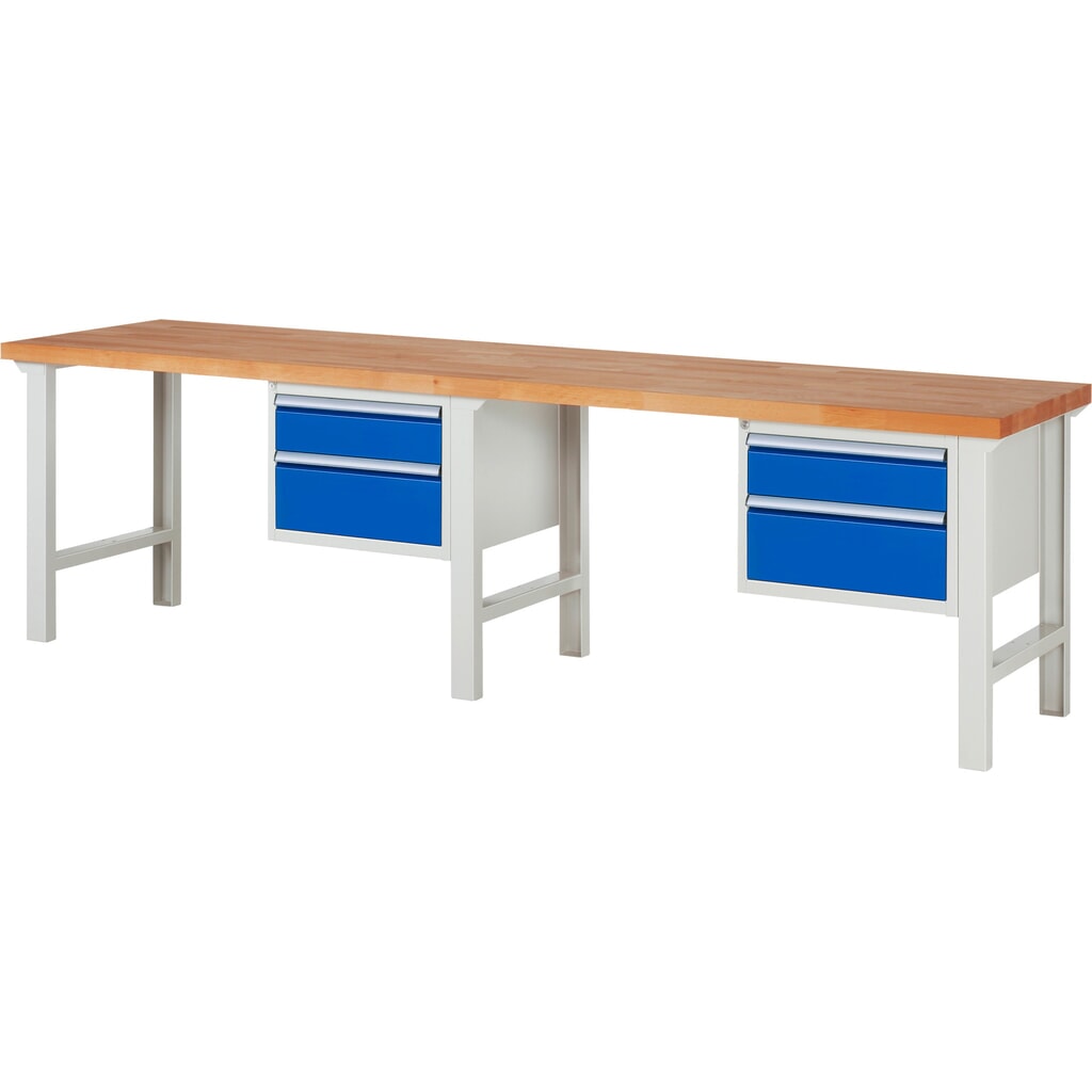 N° de l'image du produit 1 : RAU Établi série 7000, 2 caissons, HxlxP 840 x 3 000 x 700 mm, 4 tiroirs extractibles à 90 % 2 x 150 mm, 2 x 210 mm