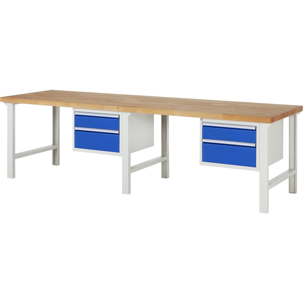 Numéro de l'image du produit 1: RAU Établi série 7000, 2 caissons, HxlxP 840 x 3 000 x 900 mm, 4 tiroirs extractibles à 100 % 2 x 150 mm, 2 x 210 mm