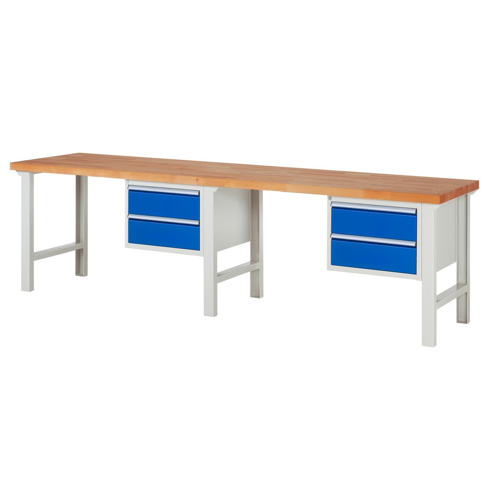 Illustration du produit: RAU Établi série 7000, 2 caissons, HxlxP 840 x 3 000 x 700 mm, 4 tiroirs extractibles à 90 % 4 x 180 mm