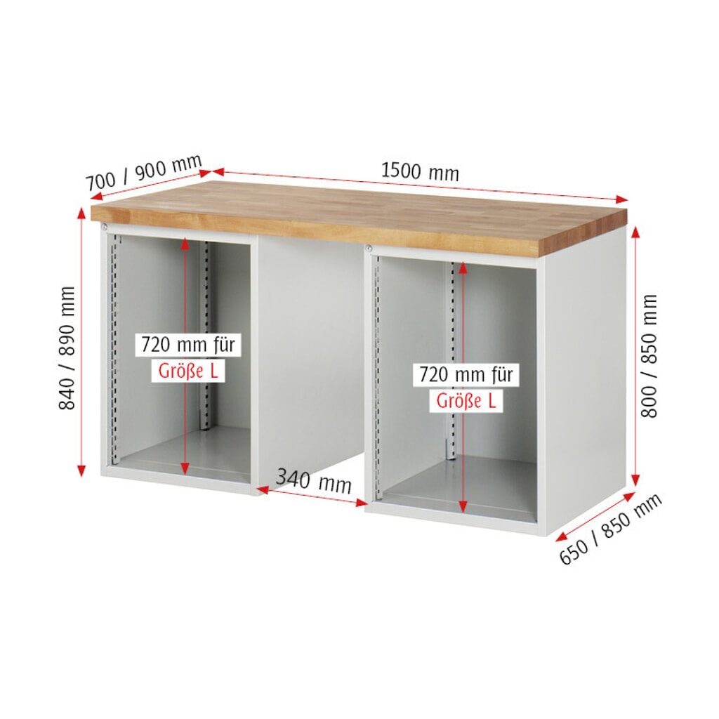 N° de l'image du produit 5 : RAU Établi série 7000, 2 caissons, HxlxP 840 x 1 500 x 900 mm, 8 tiroirs extractibles à 90 % 3 x 150 mm, 4 x 180 mm, 1 x 270 mm