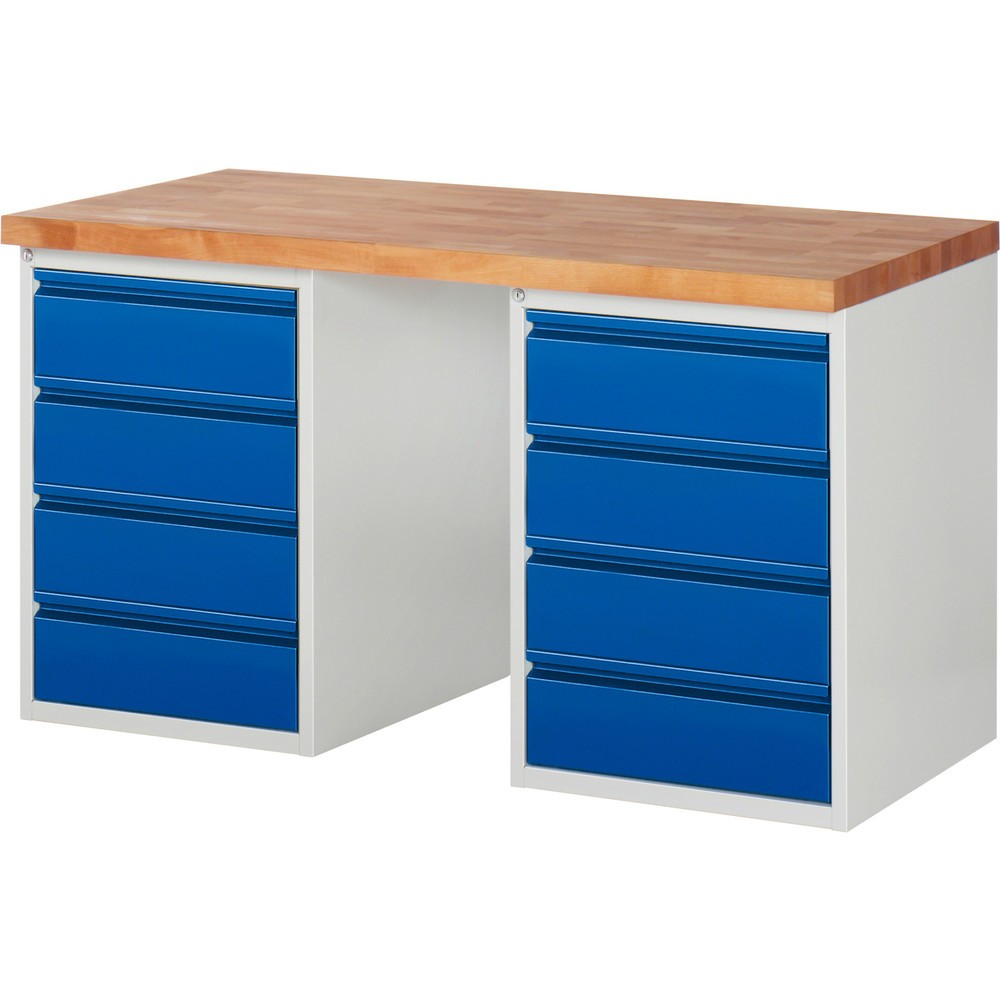 Numéro de l'image du produit 1: RAU Établi série 7000, 2 caissons, HxlxP 890 x 1 500 x 700 mm, 8 tiroirs extractibles à 90 % 8 x 180 mm