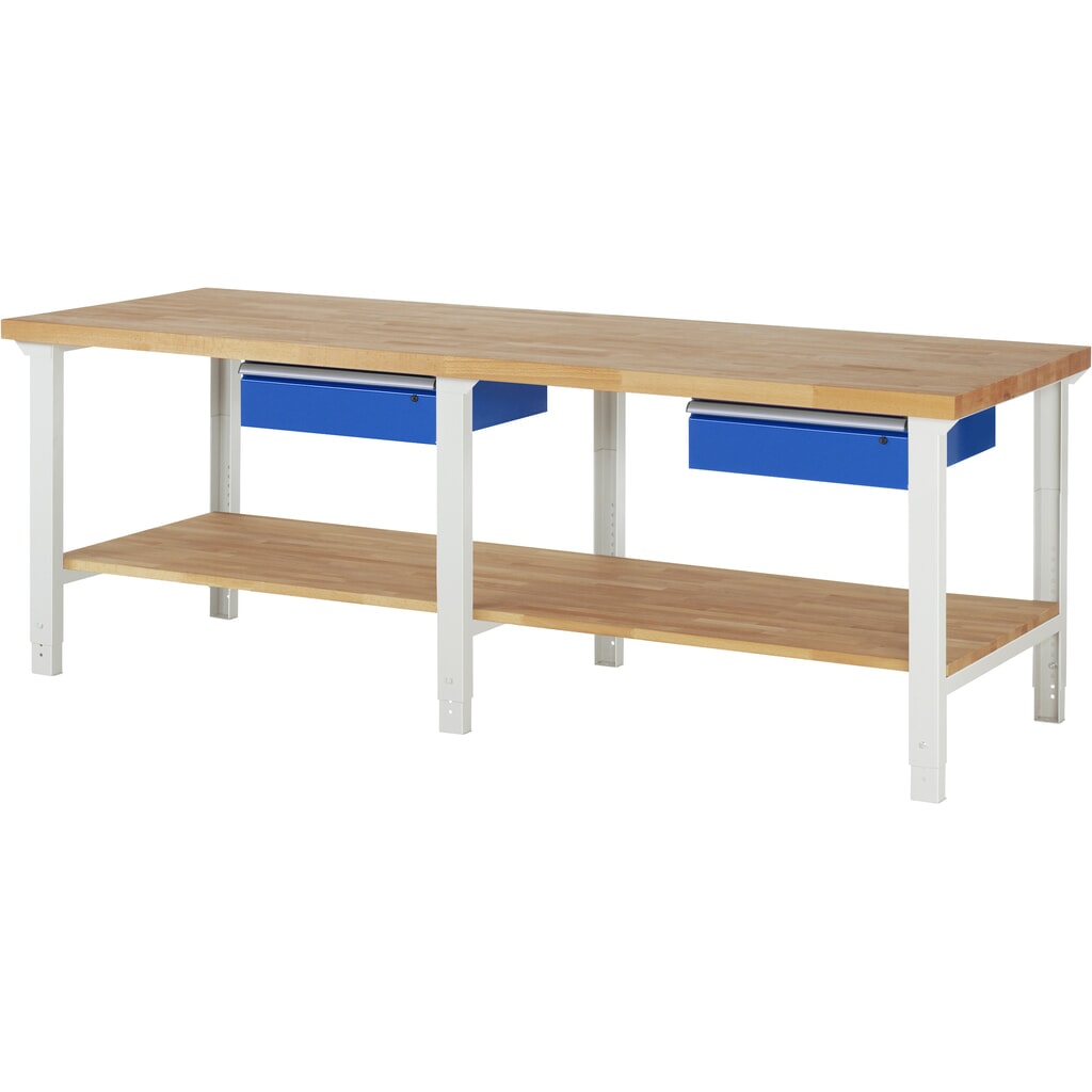Illustration du produit: RAU Établi série 7000, HxlxP 790-1 140 x 2 500 x 900 mm, tablette inférieure, avec 2 tiroirs