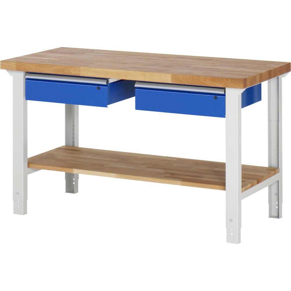 Numéro de l'image du produit 1: RAU Établi série 7000, 1 tablette en hêtre massif, HxlxP 790-1 140 x 1 500 x 700 mm, 2 tiroirs 2 x 150 mm