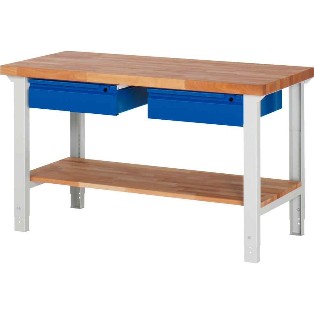 Numéro de l'image du produit 1: RAU Établi série 7000, 1 tablette en hêtre massif, HxlxP 790-1 140 x 1 500 x 700 mm, 2 tiroirs 2 x 150 mm