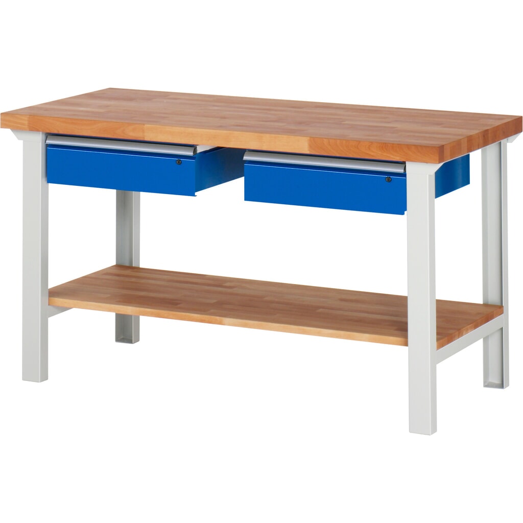 N° de l'image du produit 1 : RAU Établi série 7000, 1 tablette en hêtre massif, HxlxP 840 x 1 500 x 700 mm, 2 tiroirs 2 x 150 mm
