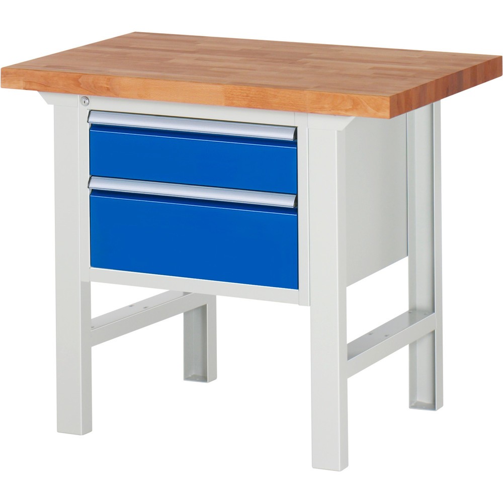 Numéro de l'image du produit 1: RAU Établi série 7000, 1 caisson, HxlxP 840 x 1 000 x 700 mm, 2 tiroirs extractibles à 90 % 1 x 150, 1 x 210 mm
