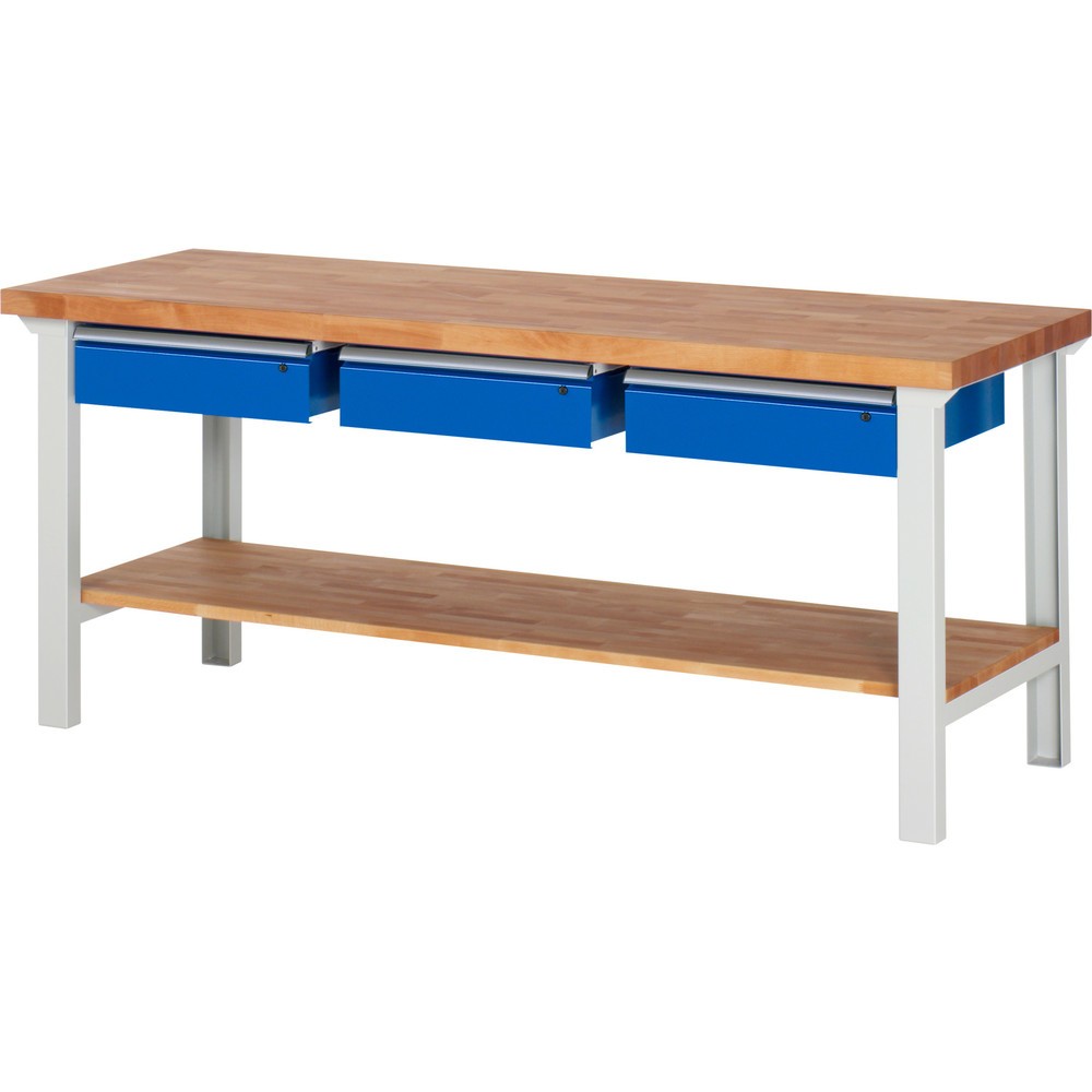 Numéro de l'image du produit 1: RAU Établi série 7000, 1 tablette en hêtre massif, HxlxP 840 x 2 000 x 700 mm, 3 tiroirs 3 x 150 mm
