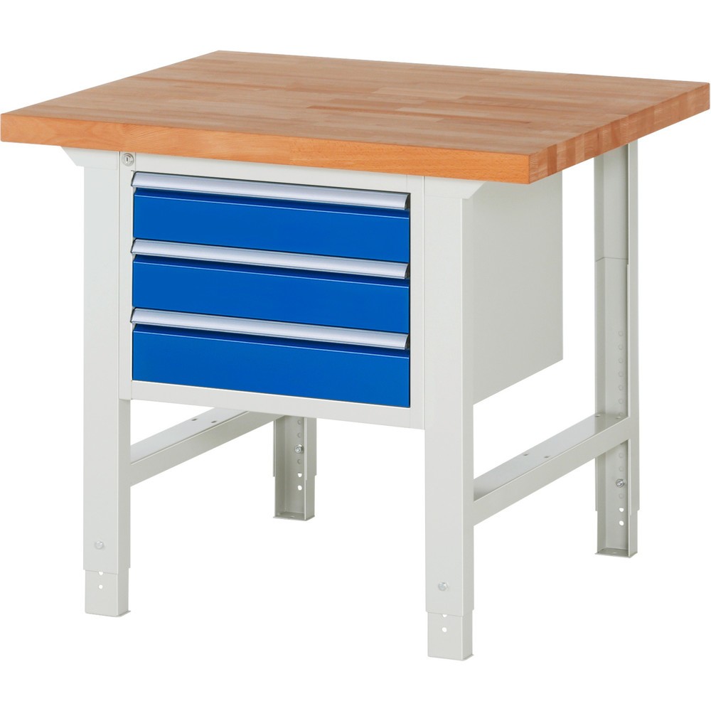 Numéro de l'image du produit 1: RAU Établi série 7000, 1 caissons, HxlxP 790-1 140 x 1 000 x 900 mm, 3 tiroirs extractibles à 90 % 3 x 120 mm