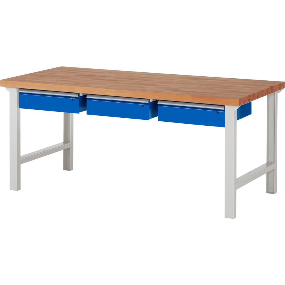 Numéro de l'image du produit 1: RAU Établi série 7000, HxlxP 840 x 2 000 x 900 mm, 3 tiroirs 3 x 150 mm, capacité de charge du tiroir 50 kg