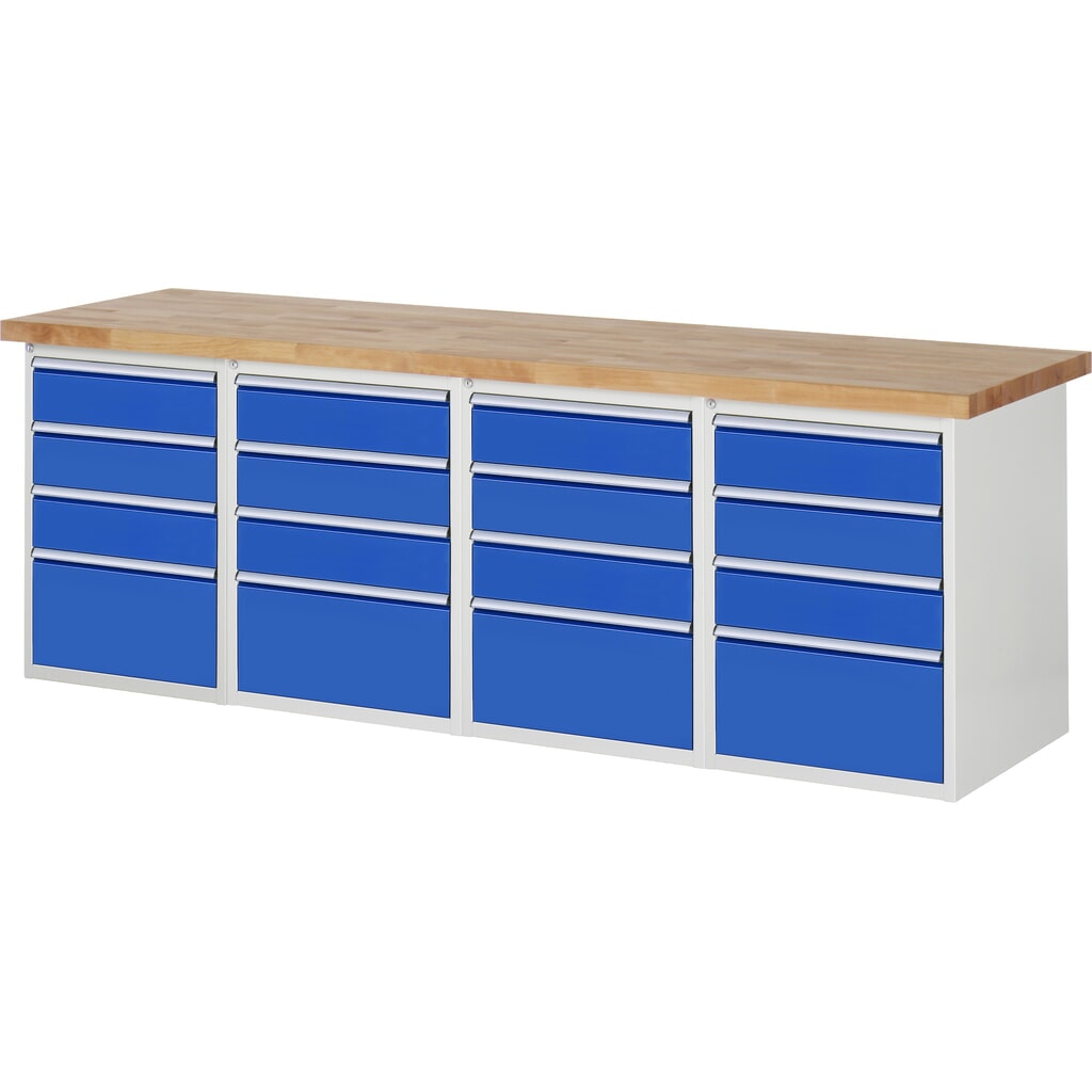 N° de l'image du produit 1 : RAU Établi série 7000, 4 caissons, HxlxP 840 x 2 500 x 700 mm, 16 tiroirs extractibles à 90 % 12 x 150 mm, 4 x 270 mm
