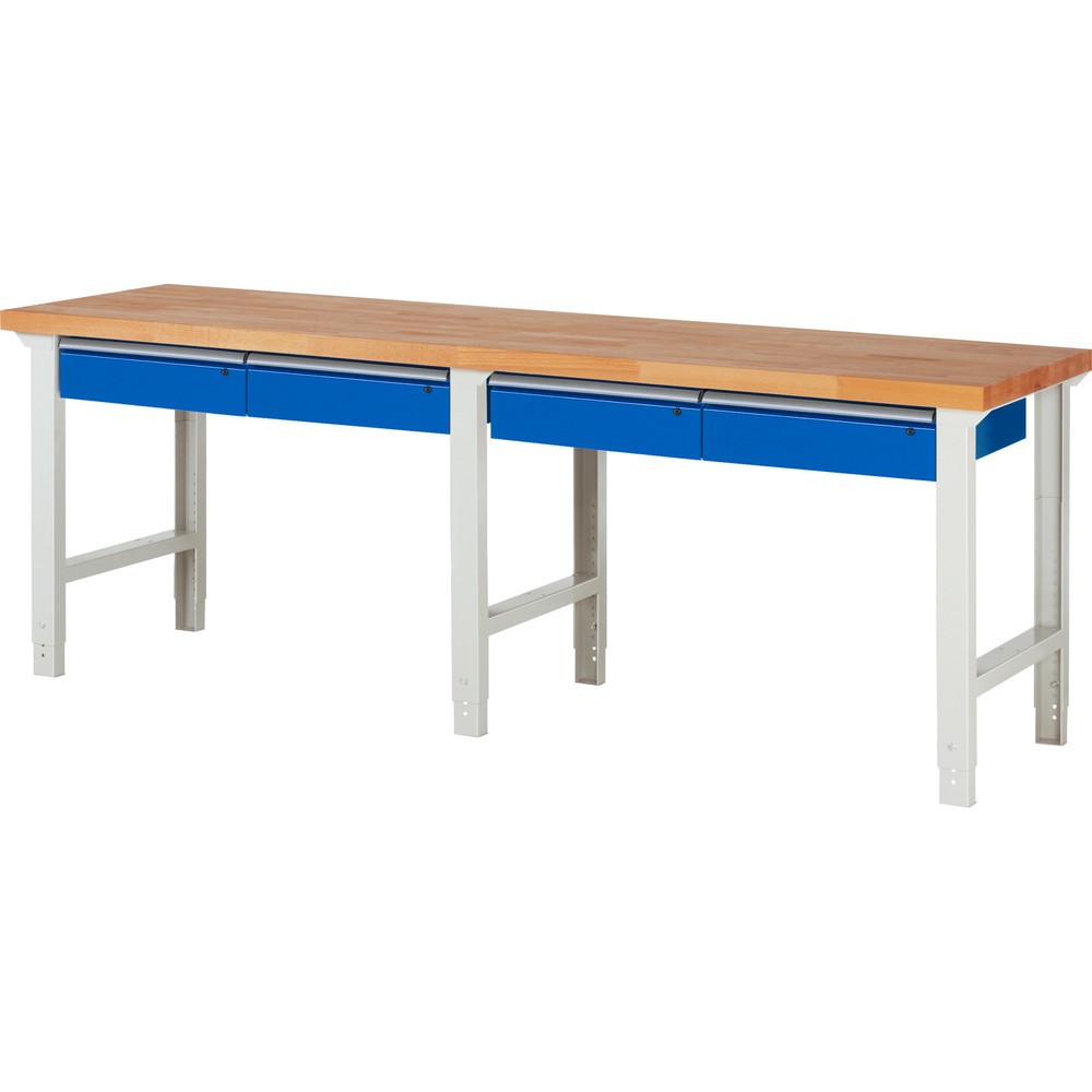 Illustration du produit: RAU Établi série 7000, HxlxP 790-1 140 x 2 500 x 700 mm, 4 tiroirs 4 x 150 mm