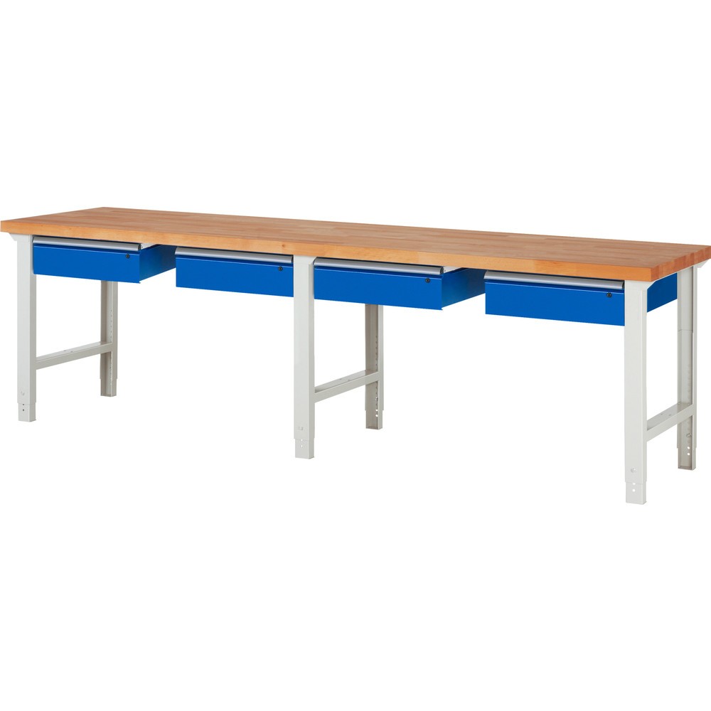 Numéro de l'image du produit 1: RAU Établi série 7000, HxlxP 790-1 140 x 3 000 x 700 mm, 4 tiroirs 4 x 150 mm