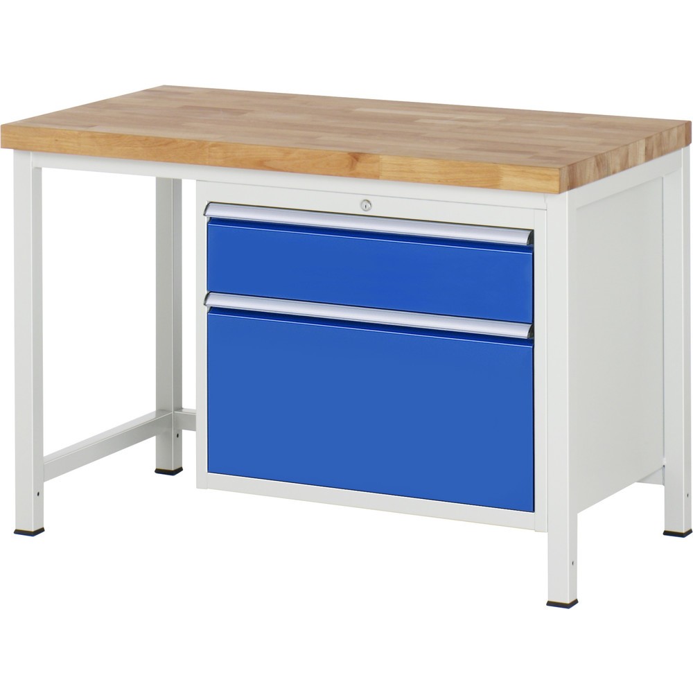 Numéro de l'image du produit 1: Établi RAU série 8000, HxlxP 840-1 040 x 1 250 x 700 mm, 2 tiroirs 100 % télescopiques 1 x 180, 1 x 360 mm, capacité de charge des tiroirs 75 kg