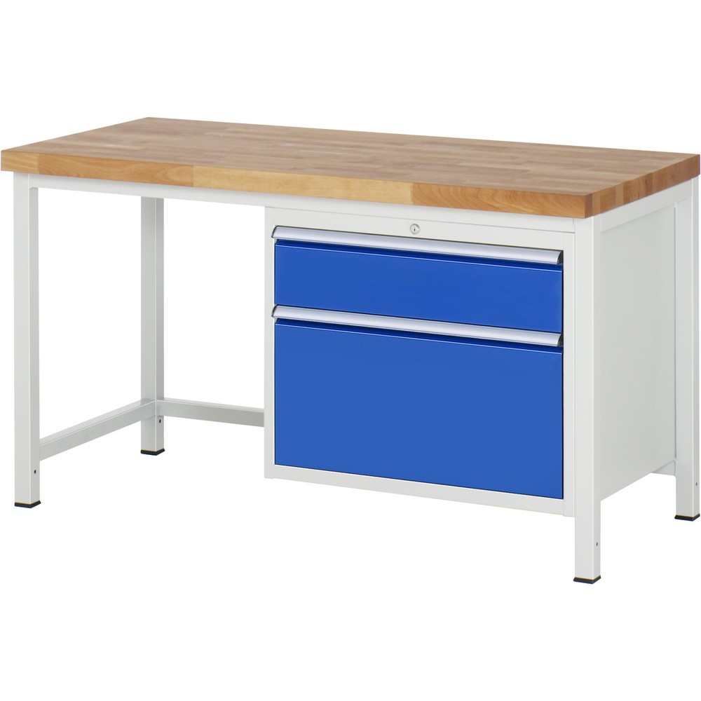 Numéro de l'image du produit 1: Établi RAU série 8000, HxlxP 840-1 040 x 1 500 x 700 mm, 2 tiroirs 100 % télescopiques 1 x 180, 1 x 360 mm, capacité de charge des tiroirs 75 kg