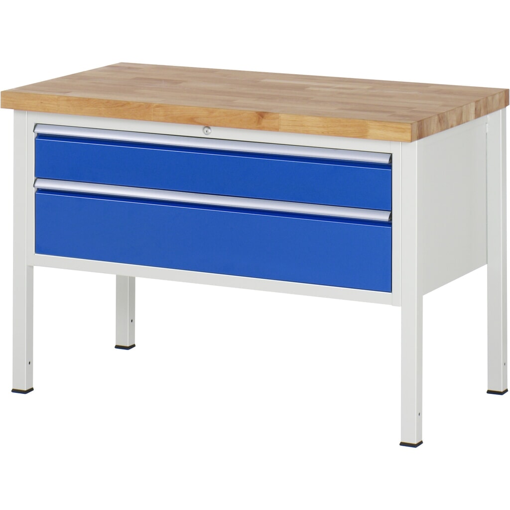 Illustration du produit: Établi RAU série 8000, HxlxP 840-1 040 x 1 250 x 700 mm, 2 tiroirs 100 % télescopiques 1 x 150, 1 x 210 mm, capacité de charge des tiroirs 50 kg