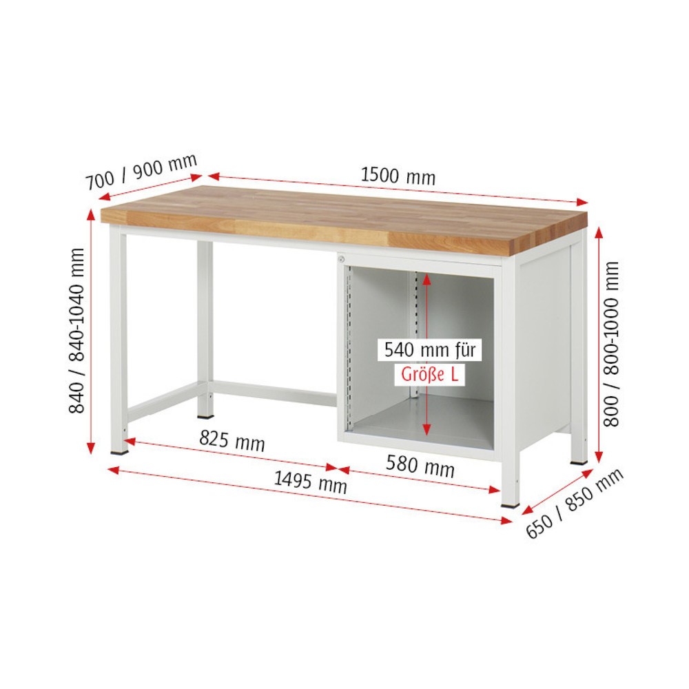 Numéro de l'image du produit 5: RAU Établi série 8000, HxlxP 840-1 040 x 1 500 x 900 mm, 2 tiroirs extractibles à 100 % 1 x 180, 1 x 360 mm, capacité de charge des tiroirs 100 kg