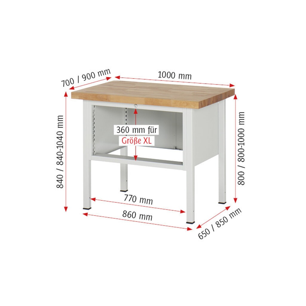 N° de l'image du produit 6 : RAU Établi série 8000, HxlxP 840 x 1 000 x 900 mm, 3 tiroirs extractibles à 90 % 1 x 60, 1 x 120, 1 x 180 mm, capacité de charge des tiroirs 75 kg