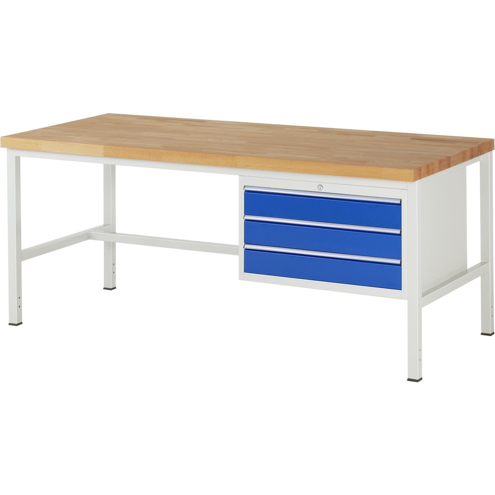Numéro de l'image du produit 1: RAU Établi série 8000, HxlxP 840 x 2 000 x 900 mm, 3 tiroirs extractibles à 100 % 3 x 120 mm, capacité de charge des tiroirs 75 kg