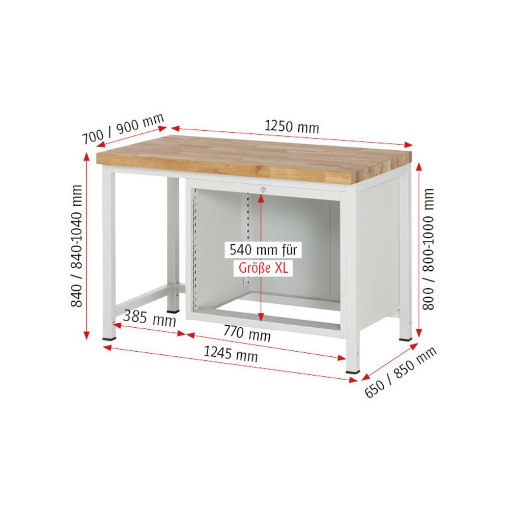 Numéro de l'image du produit 4: RAU Établi série 8000, HxlxP 840 x 1 250 x 700 mm, 3 tiroirs extractibles à 90 % 3 x 180 mm, capacité de charge des tiroirs 75 kg