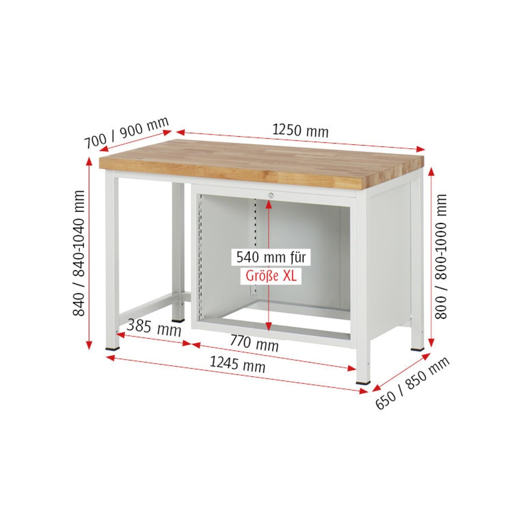 N° de l'image du produit 5 : RAU Établi série 8000, HxlxP 840 x 1 250 x 900 mm, 5 tiroirs extractibles à 90 % 2 x 90, 3 x 120 mm, capacité de charge des tiroirs 75 kg