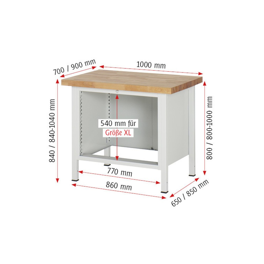 Numéro de l'image du produit 6: RAU Établi série 8000, HxlxP 840-1 040 x 1 000 x 700 mm, 3 tiroirs extractibles à 90 % 3 x 180 mm, capacité de charge des tiroirs 75 kg