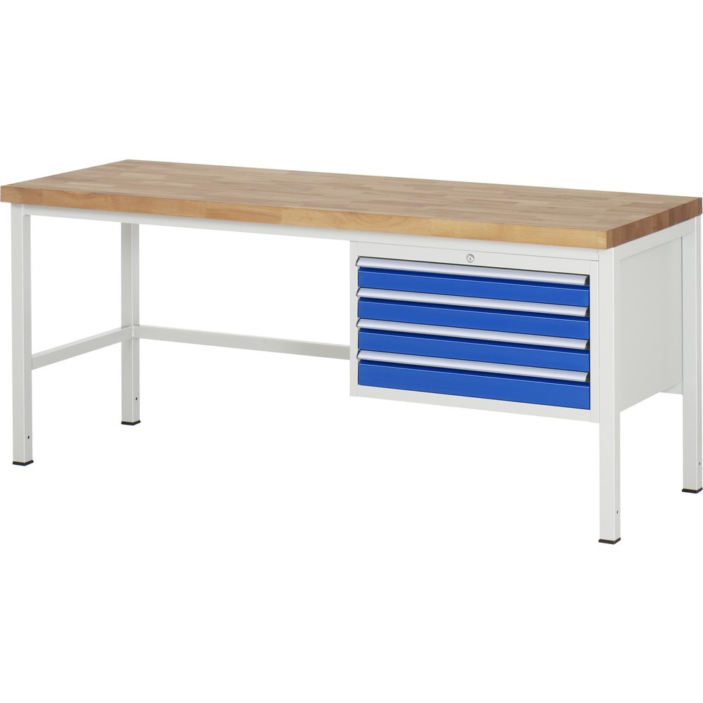 N° de l'image du produit 1 : RAU Établi série 8000, HxlxP 840 x 2 000 x 700 mm, 4 tiroirs extractibles à 100 % 4 x 90 mm, capacité de charge des tiroirs 75 kg