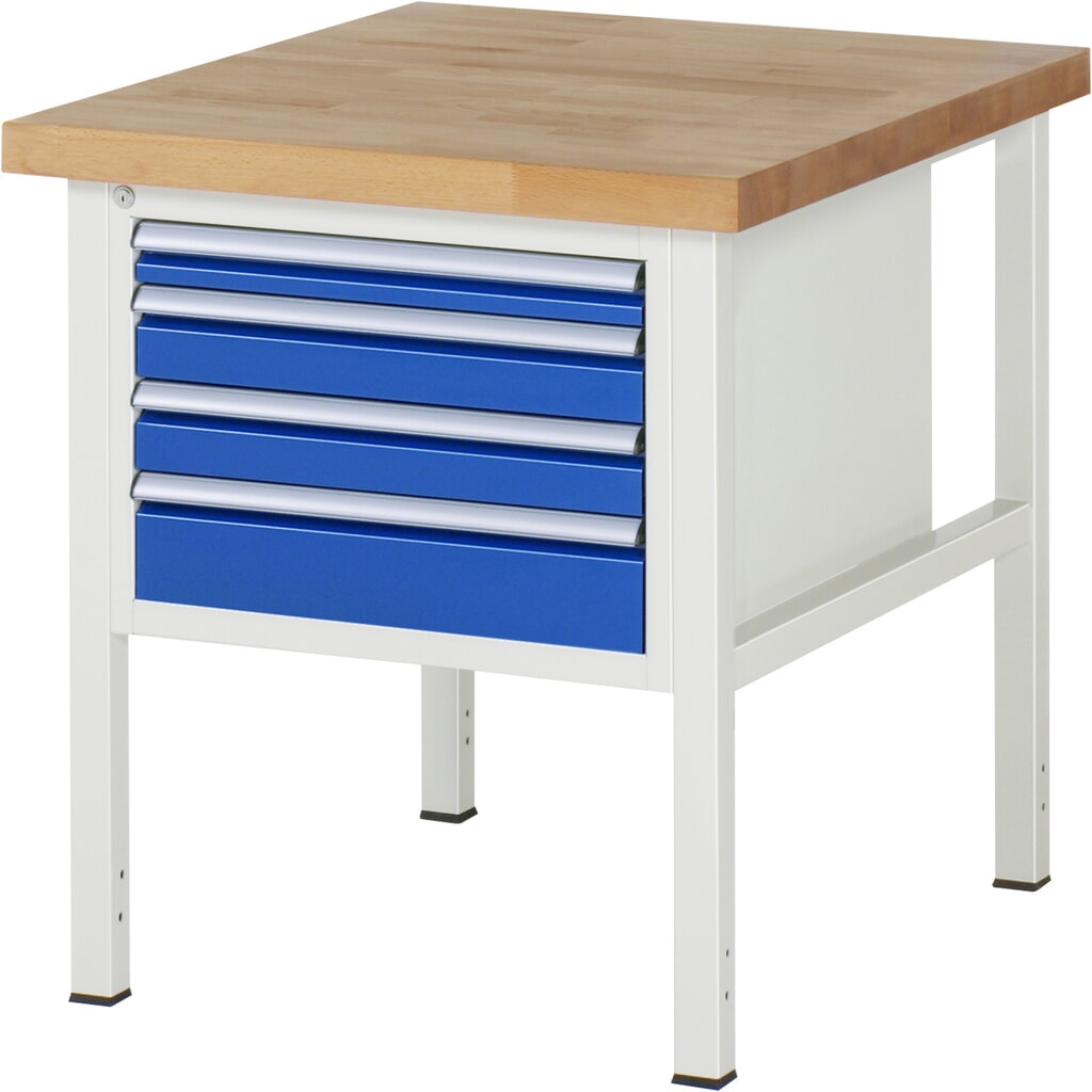 N° de l'image du produit 1 : RAU Établi série 8000, HxlxP 840-1 040 x 750 x 900 mm, 4 tiroirs extractibles à 90 % 1 x 60, 2 x 90, 1 x 120 mm, capacité de charge des tiroirs 100 kg