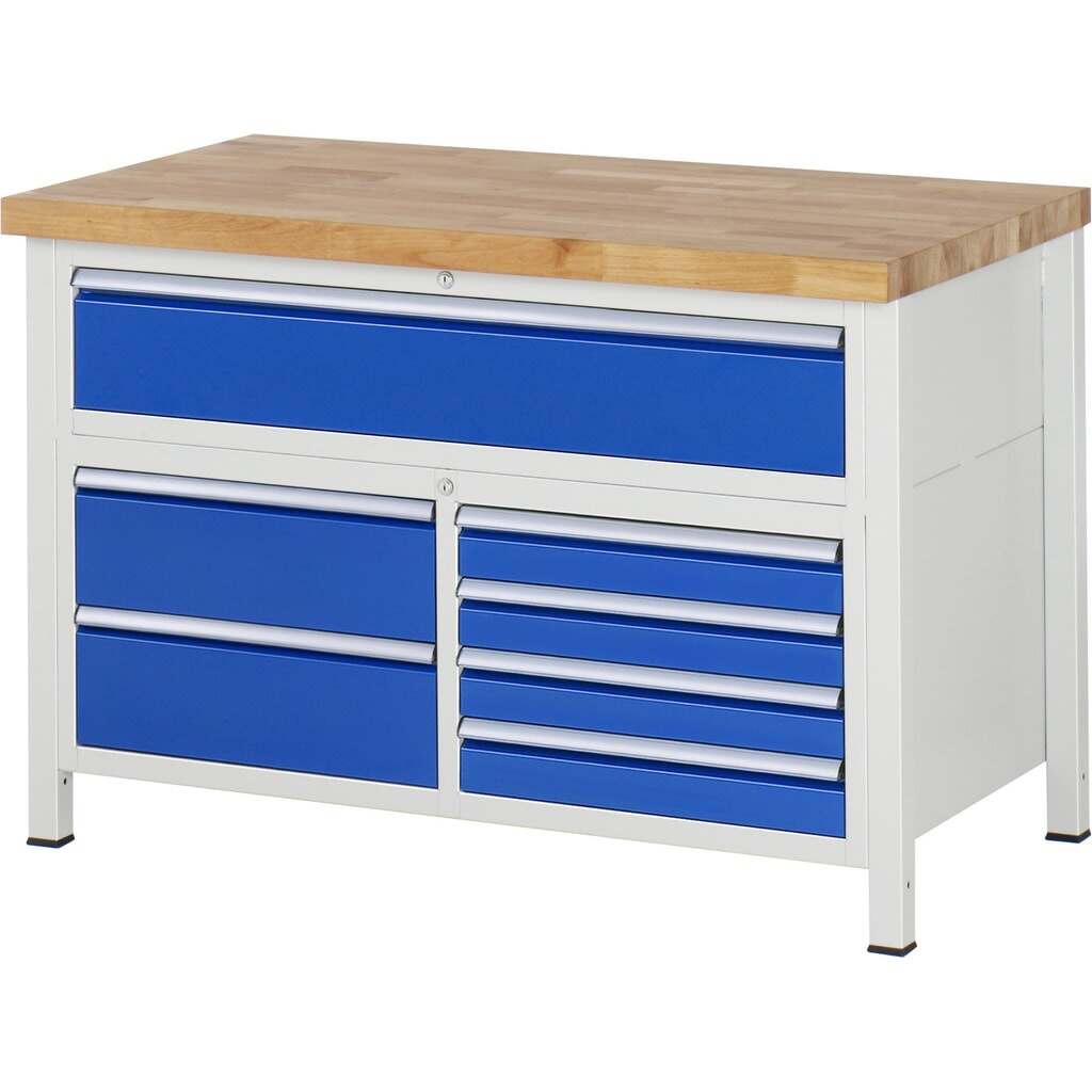 N° de l'image du produit 1 : RAU Établi série 8000, 1 caisson triple, HxlxP 840 x 1 250 x 700 mm, 7 tiroirs extractibles à 90 % 4 x 90, 3 x 180 mm