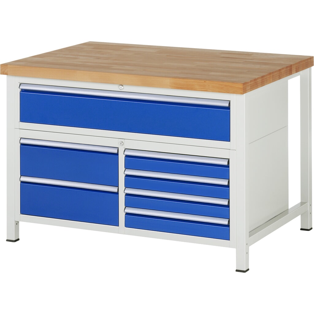 N° de l'image du produit 1 : RAU Établi série 8000, 1 caisson triple, HxlxP 840 x 1 250 x 900 mm, 7 tiroirs extractibles à 90 % 4 x 90, 3 x 180 mm