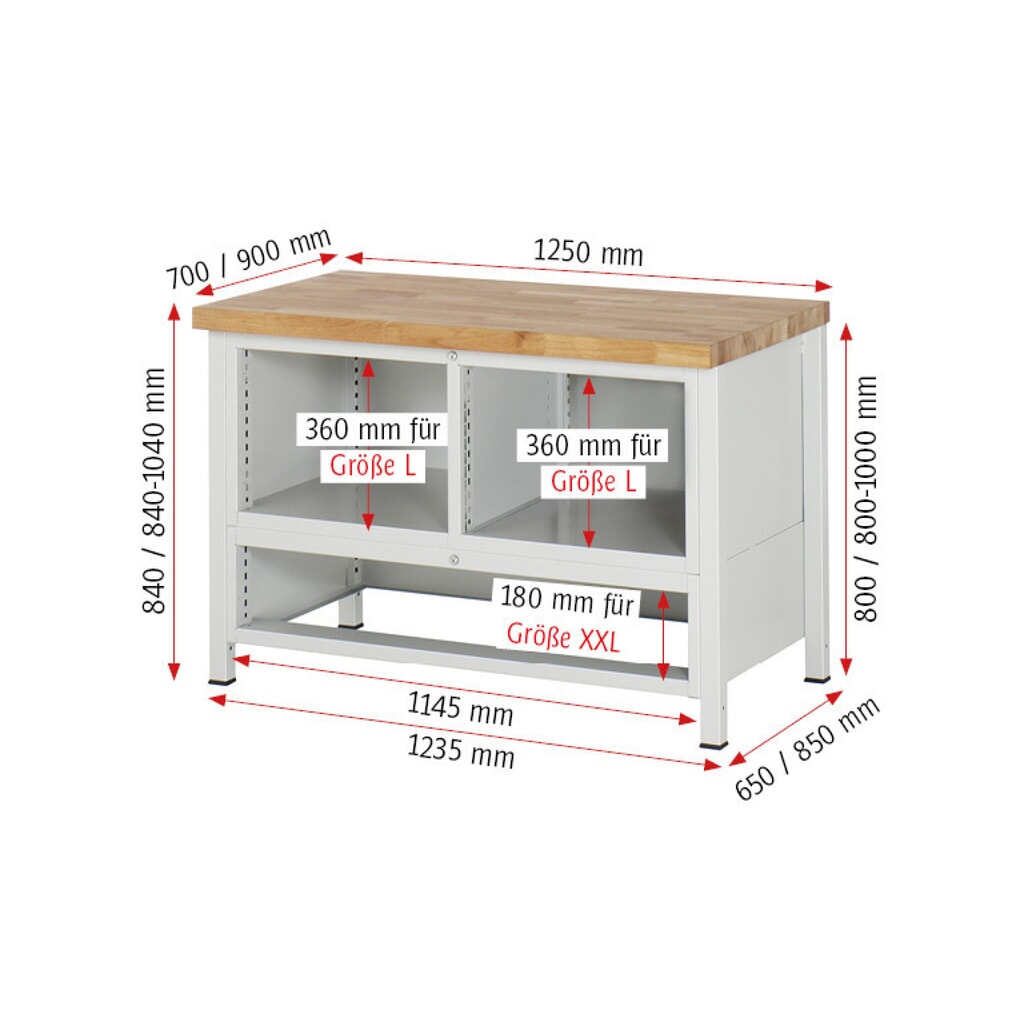 N° de l'image du produit 8 : RAU Établi série 8000, 1 caisson triple, 1 porte battante, HxlxP 840 x 1 250 x 700 mm, 5 tiroirs extractibles à 90 %