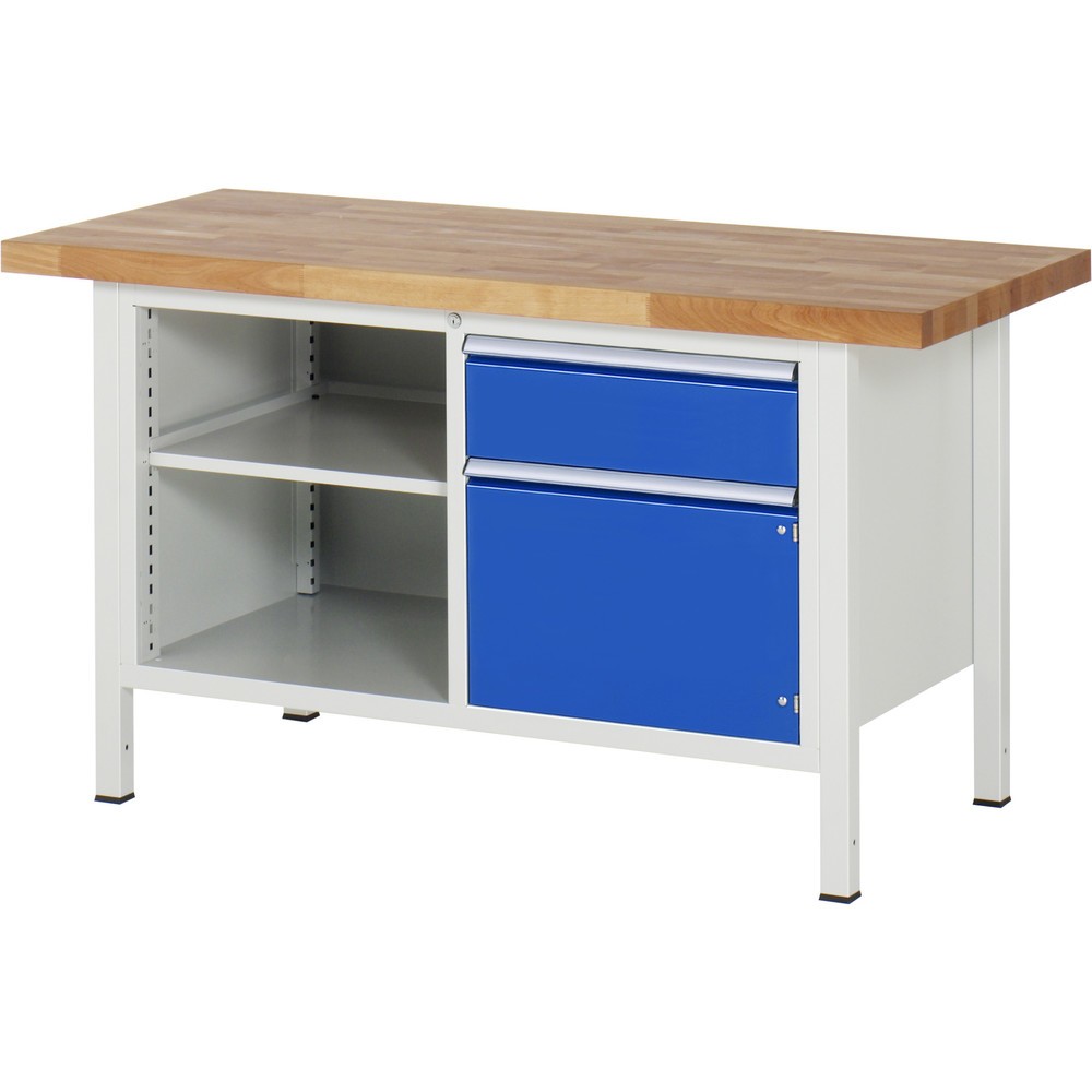Numéro de l'image du produit 1: RAU Établi série 8000, 1 double caisson, HxlxP 840-1 040 x 1 500 x 700 mm, 1 tiroir, 1 porte battante
