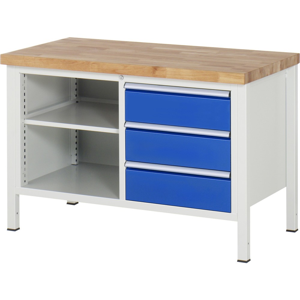 Illustration du produit: RAU Établi série 8000, 1 double caisson, HxlxP 840 x 1 250 x 700 mm, 3 tiroirs