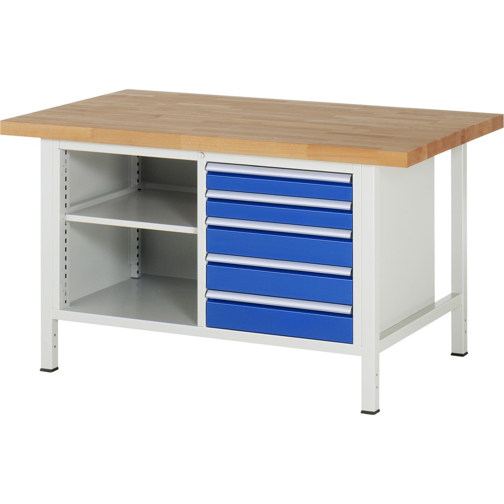 Numéro de l'image du produit 1: RAU Établi série 8000, 1 double caisson, HxlxP 840 x 1 500 x 900 mm, 5 tiroirs