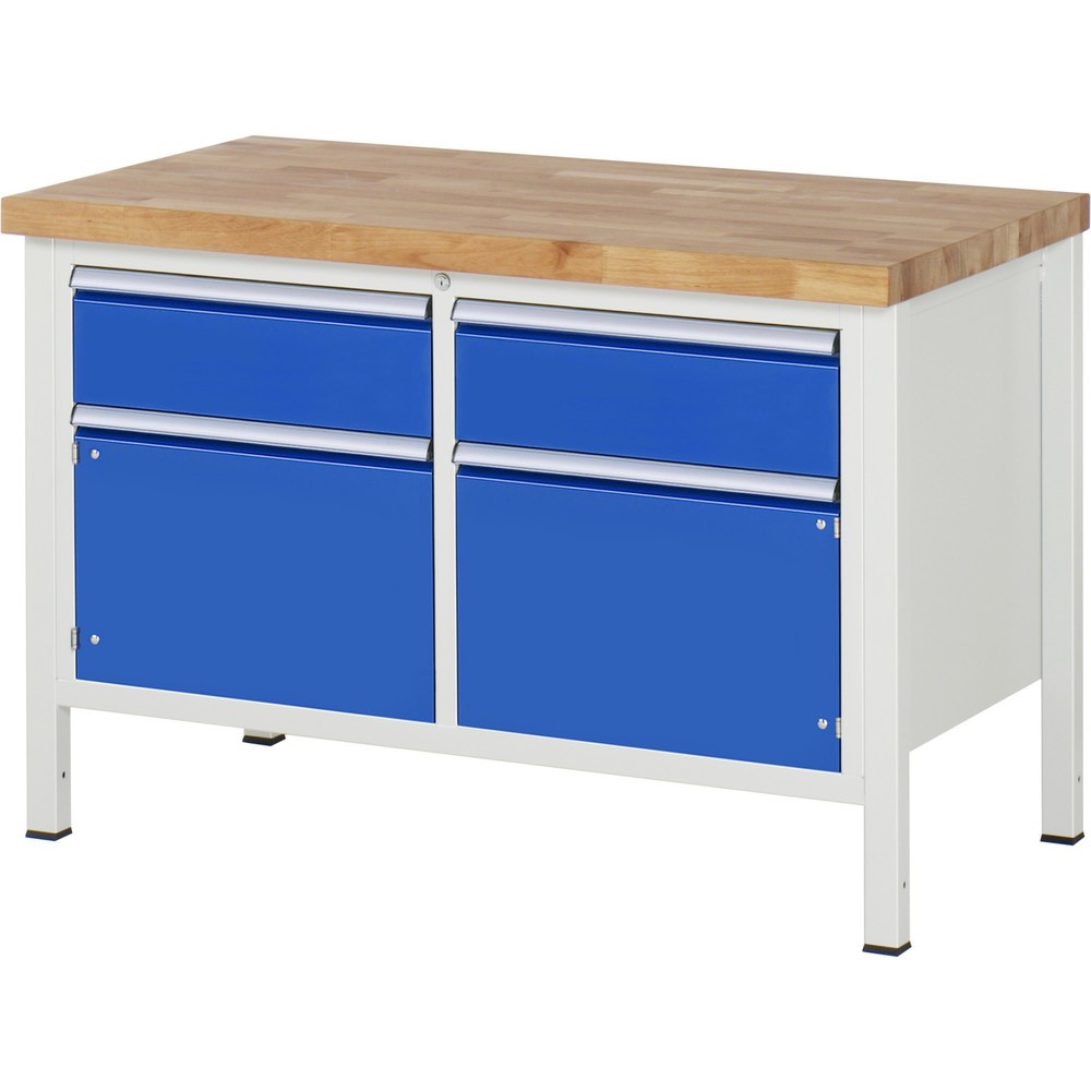 Numéro de l'image du produit 1: RAU Établi série 8000, 1 double caisson, 2 portes battantes, HxlxP 840 x 1 250 x 700 mm, 2 tiroirs extractibles à 90 %