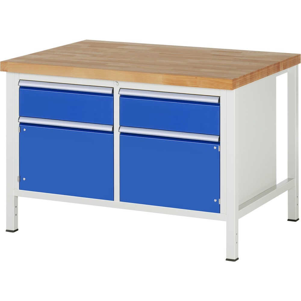 Numéro de l'image du produit 1: RAU Établi série 8000, 1 double caisson, 2 portes battantes, HxlxP 840-1 040 x 1 250 x 900 mm, 2 tiroirs
