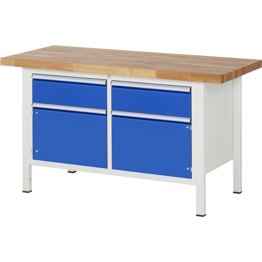 Numéro de l'image du produit 1: RAU Établi série 8000, 1 double caisson, 2 portes battantes, HxlxP 840-1 040 x 1 500 x 700 mm, 2 tiroirs